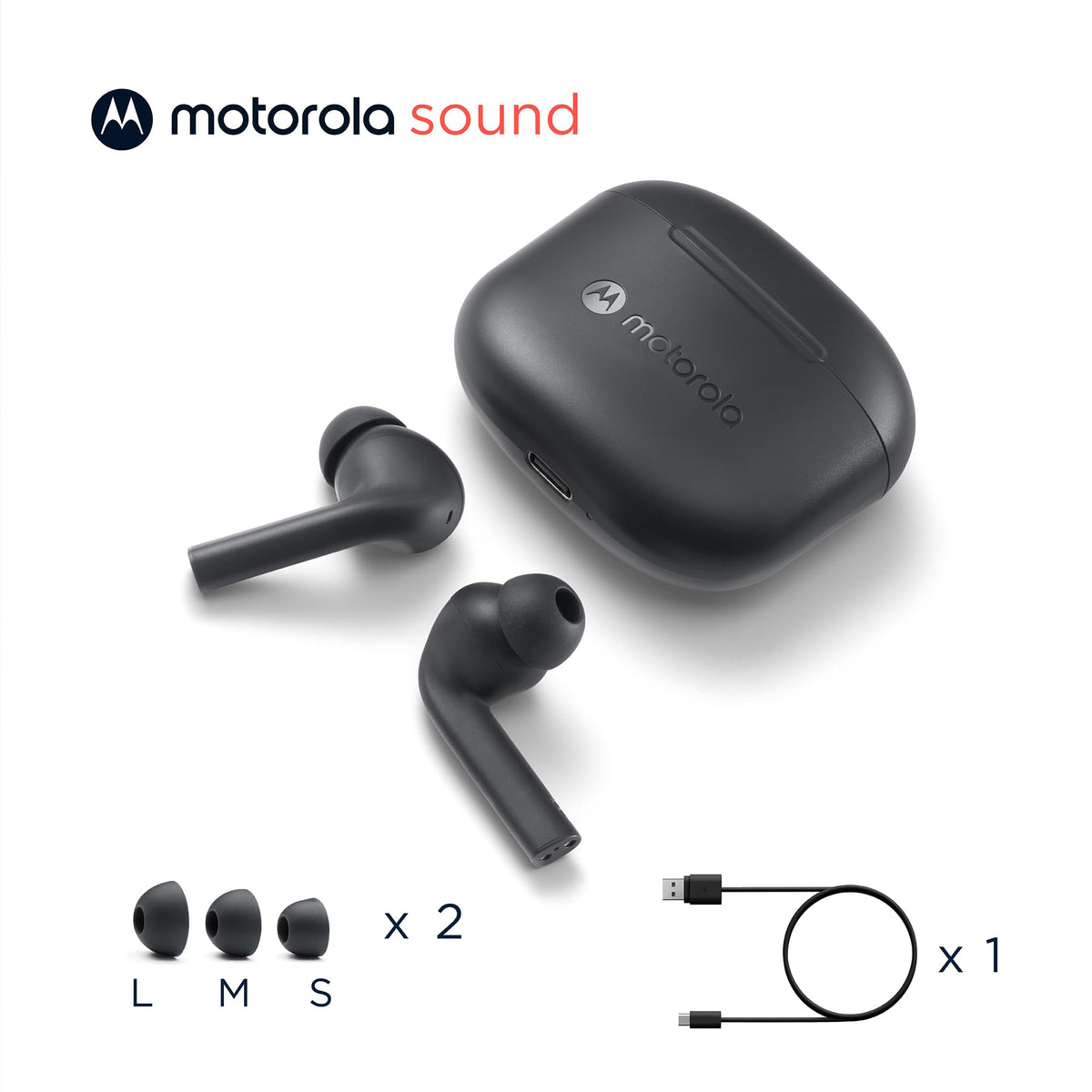 Moto Buds065 up to 17 hours total playtime with the charging case.