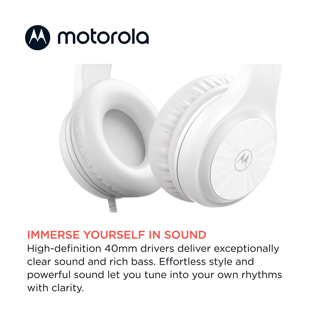 Motorola Sound Moto XT120 40mm drivers deliver rich bass and clarity.