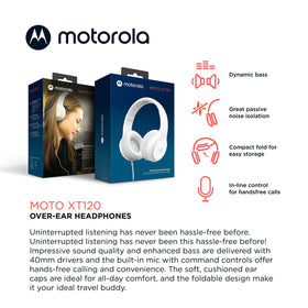 Motorola Sound Moto XT120 soft ear cups deliver comfortable listening.