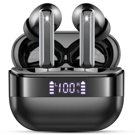 Motost front view of earbuds and charging case showing compact design and portability benefit