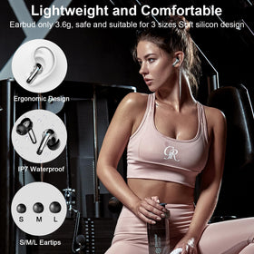 Motost earbuds with water droplets illustrating IPX7 sweat protection