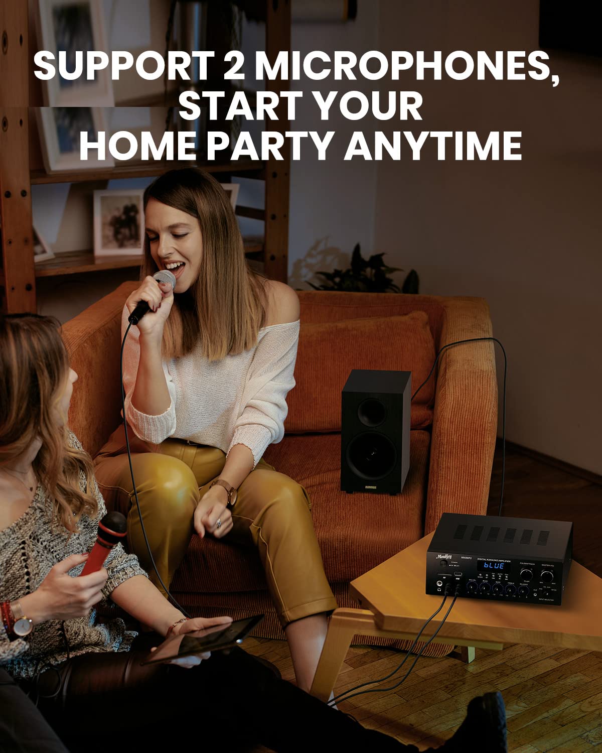 Moukey in a living room karaoke scene showing fun social entertainment