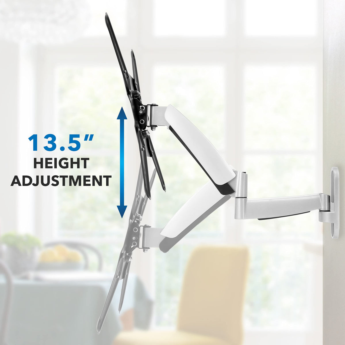 Mount-It! articulating arm with vertical height adjustment enhances viewing comfort.
