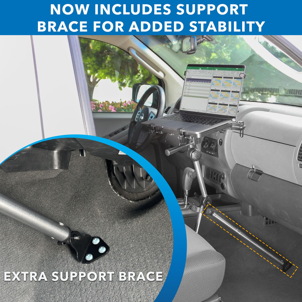 Height adjustable Mount-It! car mount configured for optimal seating position.