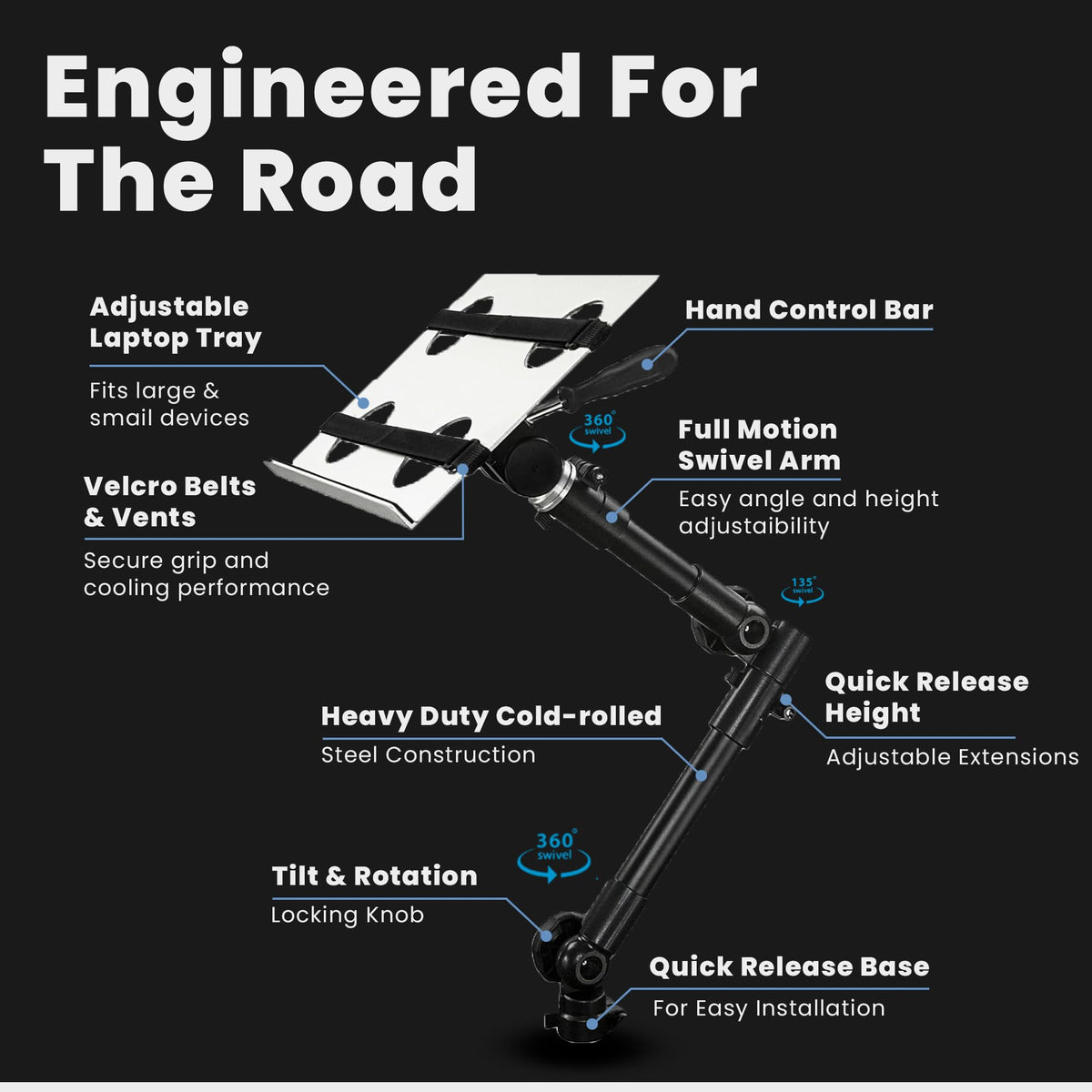 Mount-It! adjustable height car mount for ergonomic viewing