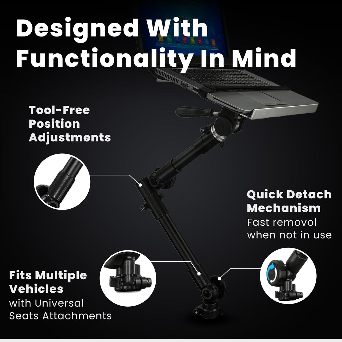 Mount-It! car mount fits 12–15.4-inch laptops up to 9 lbs