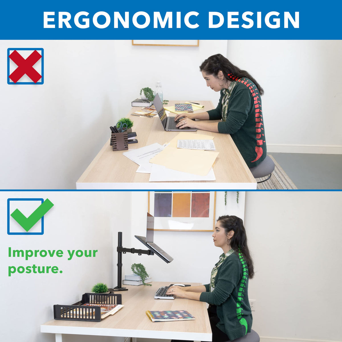 Mount-It! laptop in use during video call improving posture and visibility