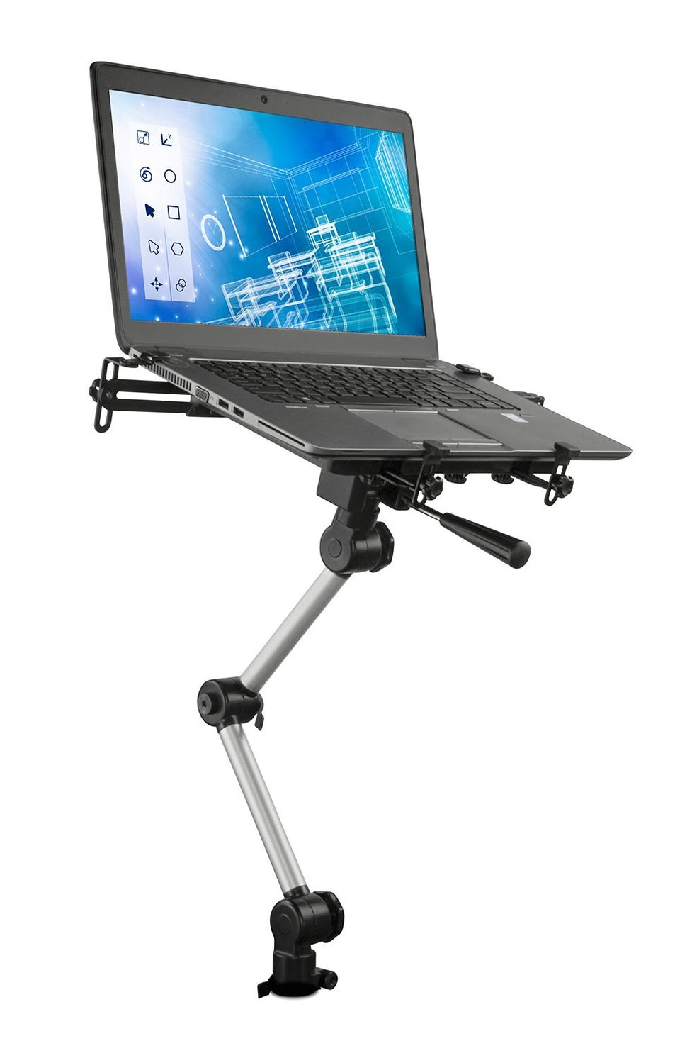 Mount-It! laptop vehicle mount seat-post attachment enables in-car workstation.
