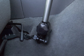 Mount-It! laptop vehicle mount secure tray with teeth locks the laptop.