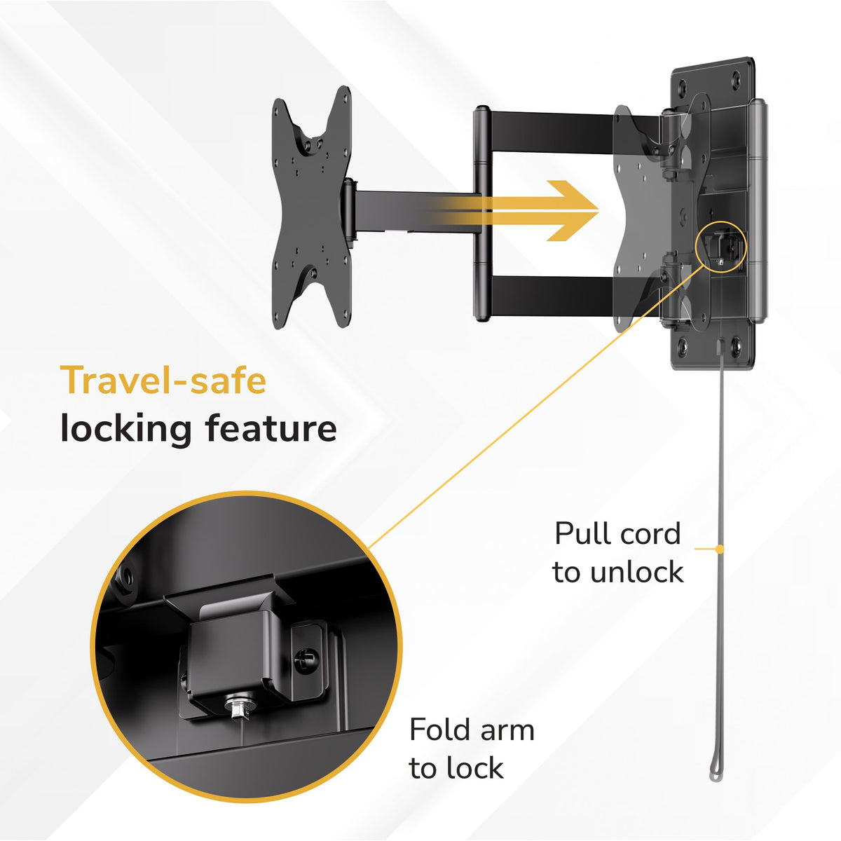 Mount-It! locking arm detail demonstrating travel stability and locked position
