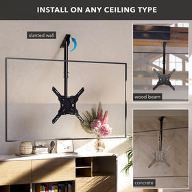 Mount-It! MI-511 ceiling attachment detail showing secure mount and sturdy installation benefit