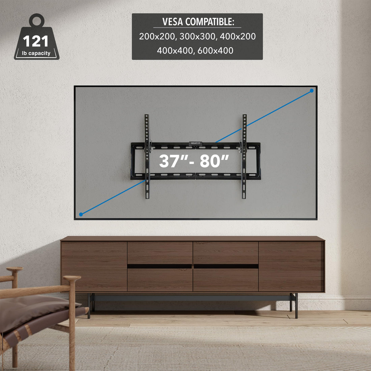 Mount-It Tilting Bracket provides a 15 degree angle for comfortable viewing