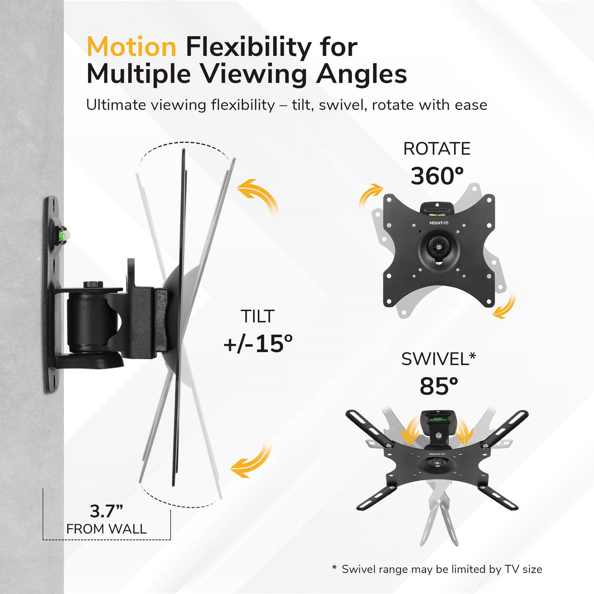 Mount-It! mount adjusted to tilt and swivel showing improved viewing angles