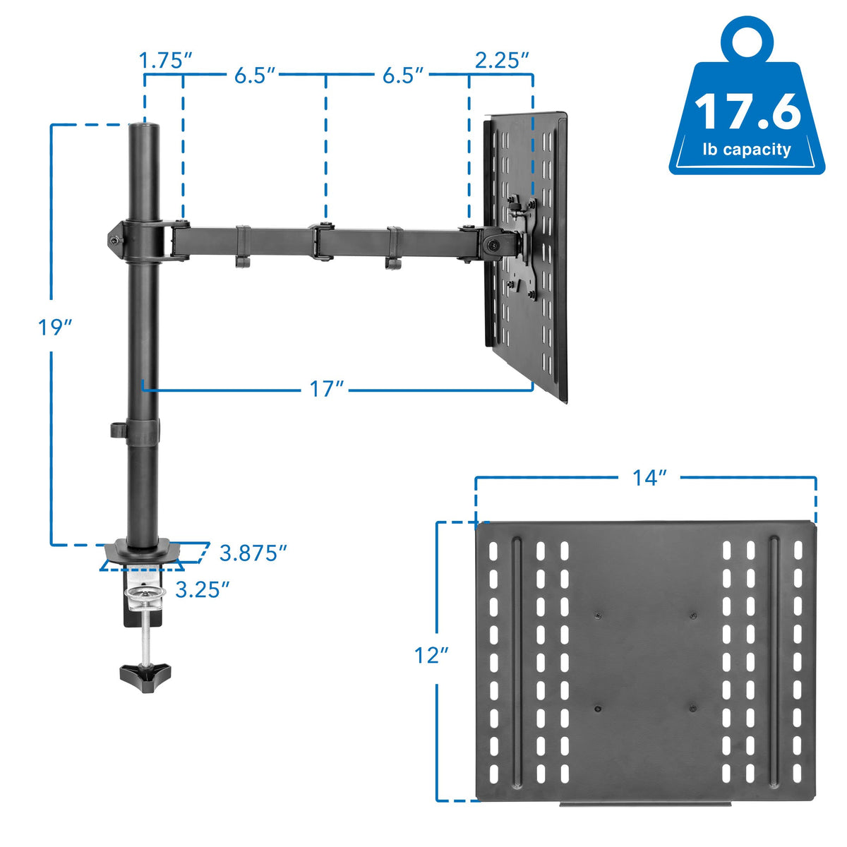 Mount-It! tilted tray detail with safety lip preventing laptop slippage