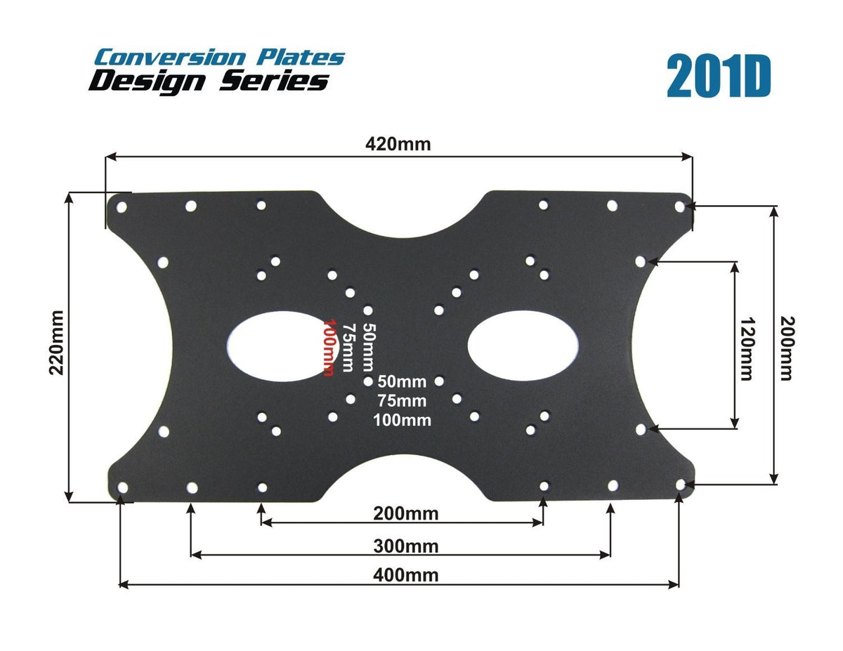 Mount Plus 400x200 adapter plate enables VESA conversion for larger TVs.