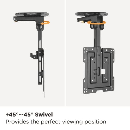 Mount Plus low-profile side view folded flat to ceiling to maximize overhead clearance and neatness