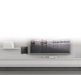 Mount Plus MP-APM-06-01 behind TV setup for tidy, space-saving mounting
