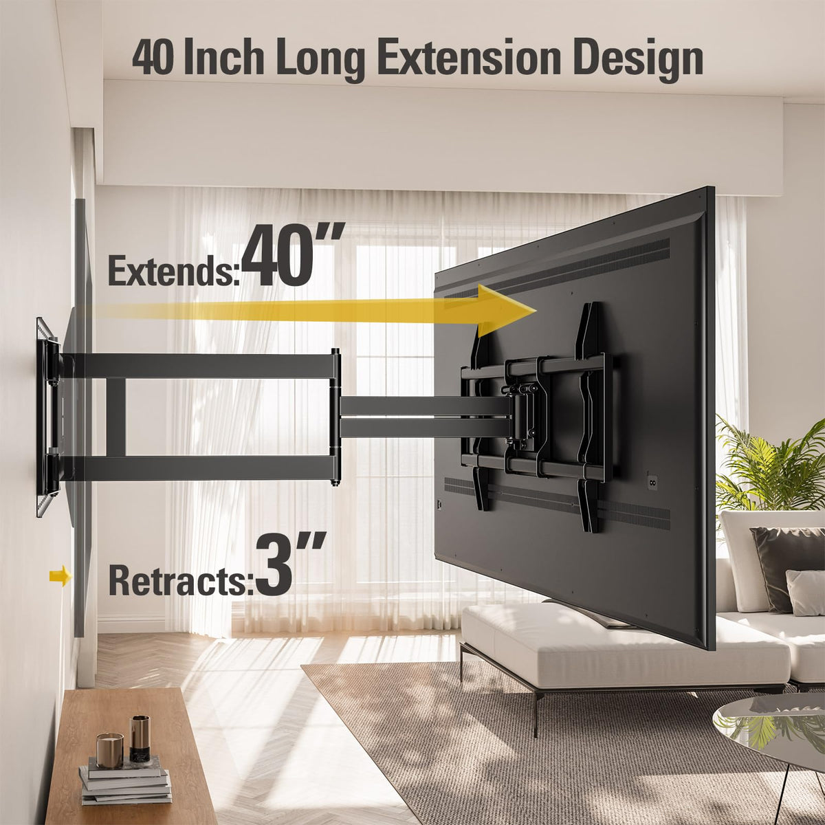 Mounting Dream 40-inch extension arm enables corner-friendly, adjustable viewing