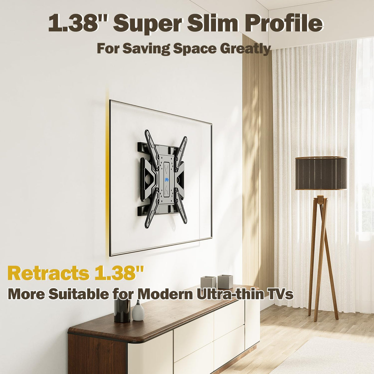 Mounting Dream full-motion bracket demonstrating smooth extension for flexible viewing angles.