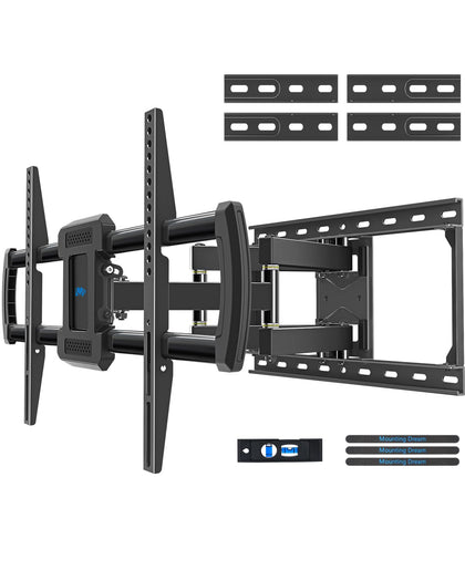 Mounting Dream full-motion wall mount extended for flexible viewing angles.