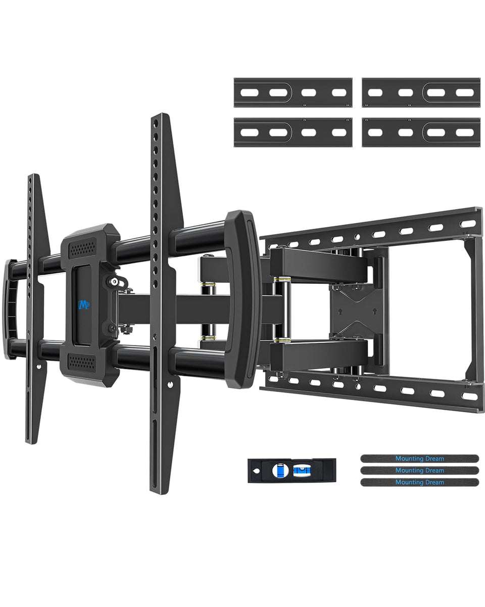 Mounting Dream full-motion wall mount extended for flexible viewing angles.