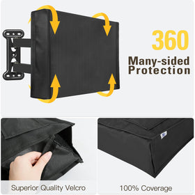 Mounting Dream TV cover on patio demonstrating outdoor protection benefit