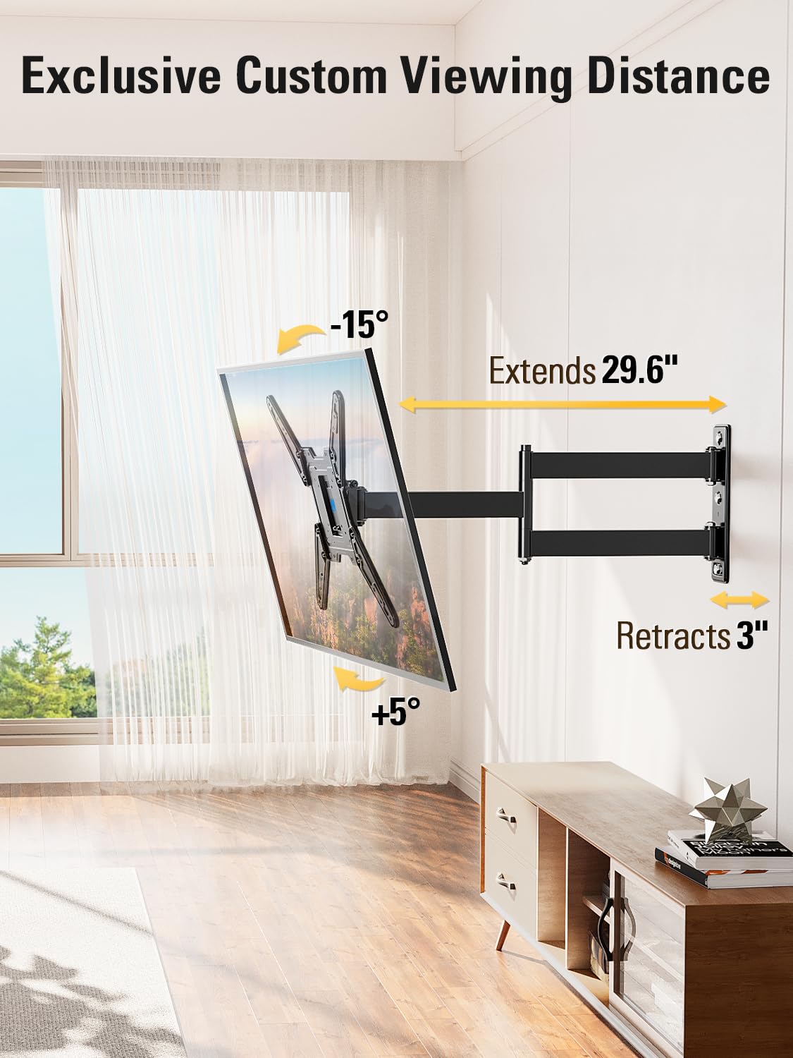 Mounting Dream long arm fully extended 30 inches demonstrating flexible placement benefit