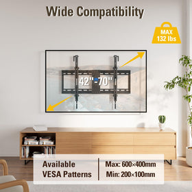 Mounting Dream installed in living room with TV tilted to reduce glare and improve viewing