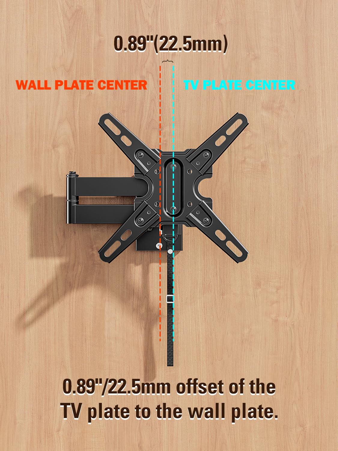 Mounting Dream size comparison with TV showing fit for 13-43 inch screens