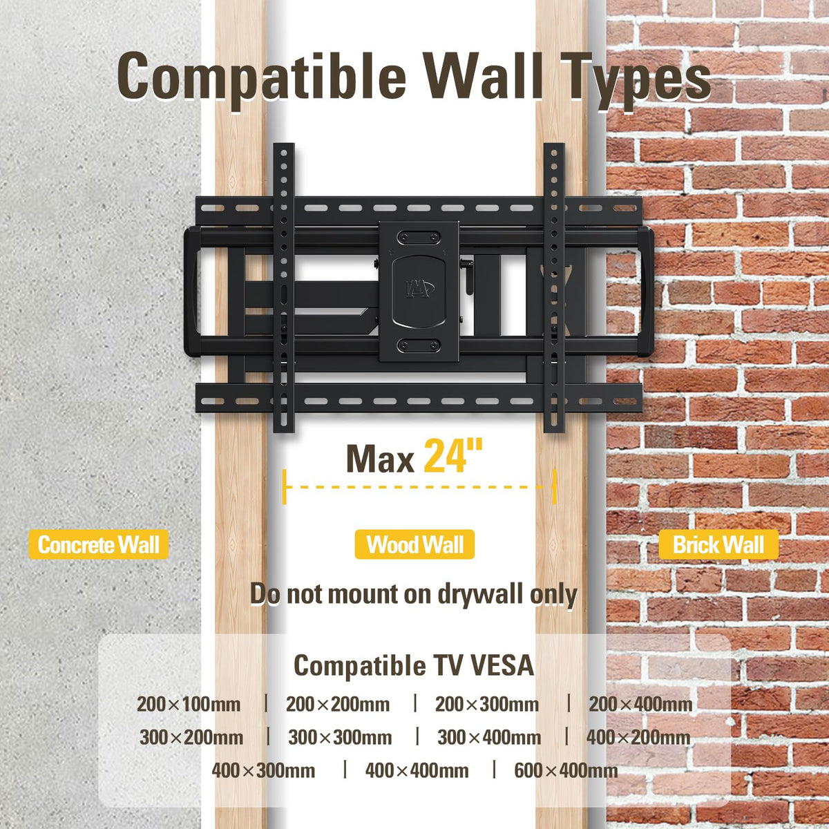 MD2285-LA supports up to 600x400mm VESA and 100 lb