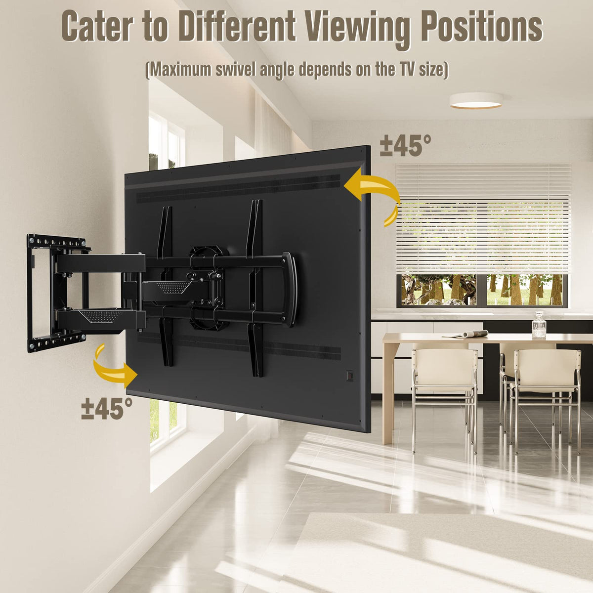 Mounting Dream MD2296 holding large TV in a living room to improve sightlines and reduce glare