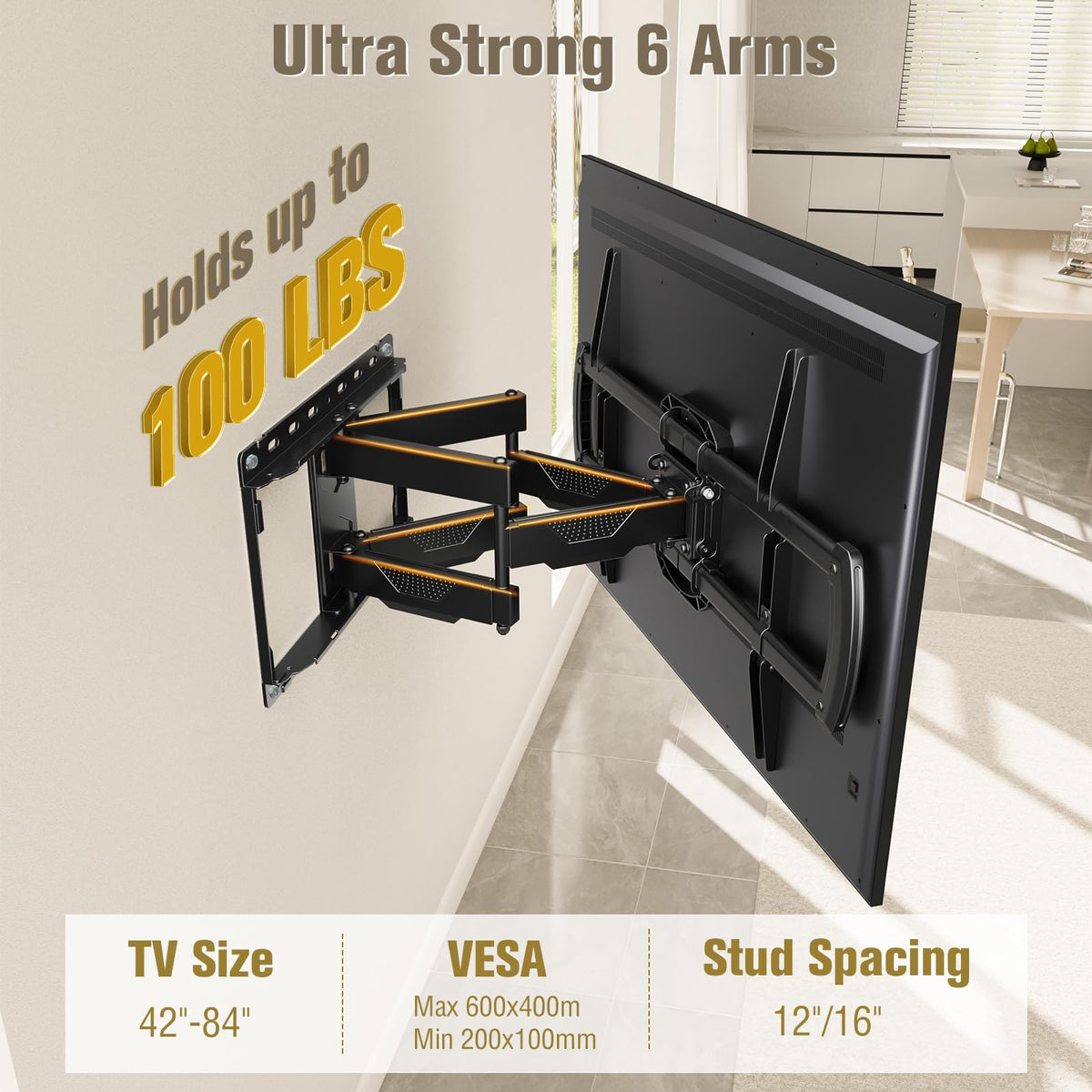 Mounting Dream MD2296 side profile extended demonstrating reach and flexible viewing positions