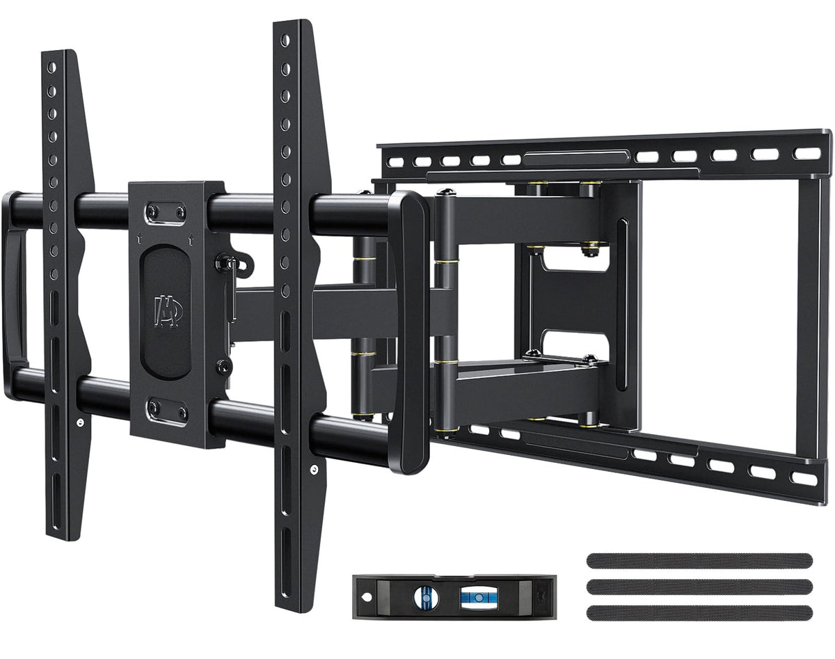 Mounting Dream MD2298 full-motion TV mount enables flexible living room viewing.