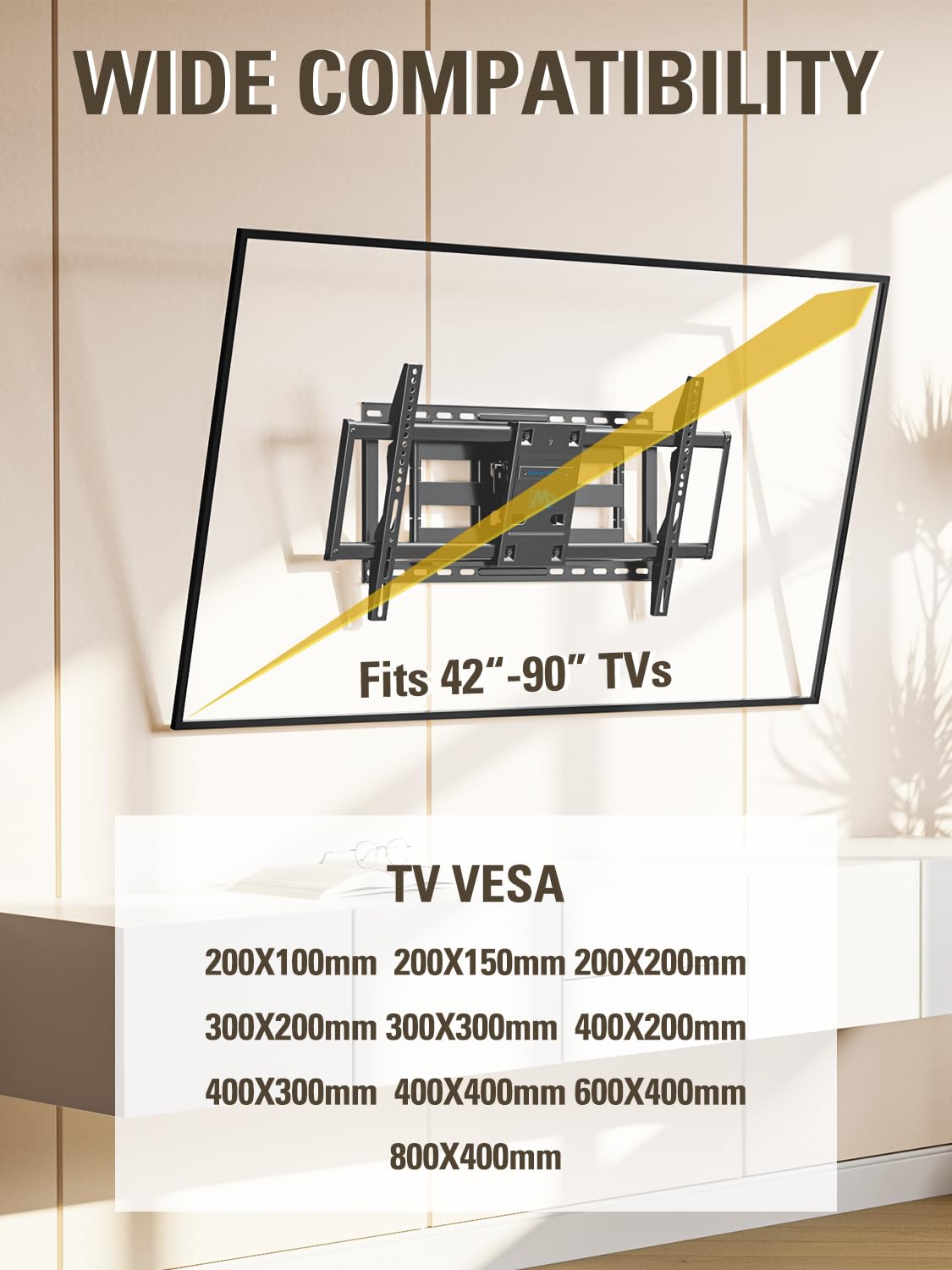 Mounting Dream MD2298-XL compatible with 16, 18, and 24 inch studs for common walls.