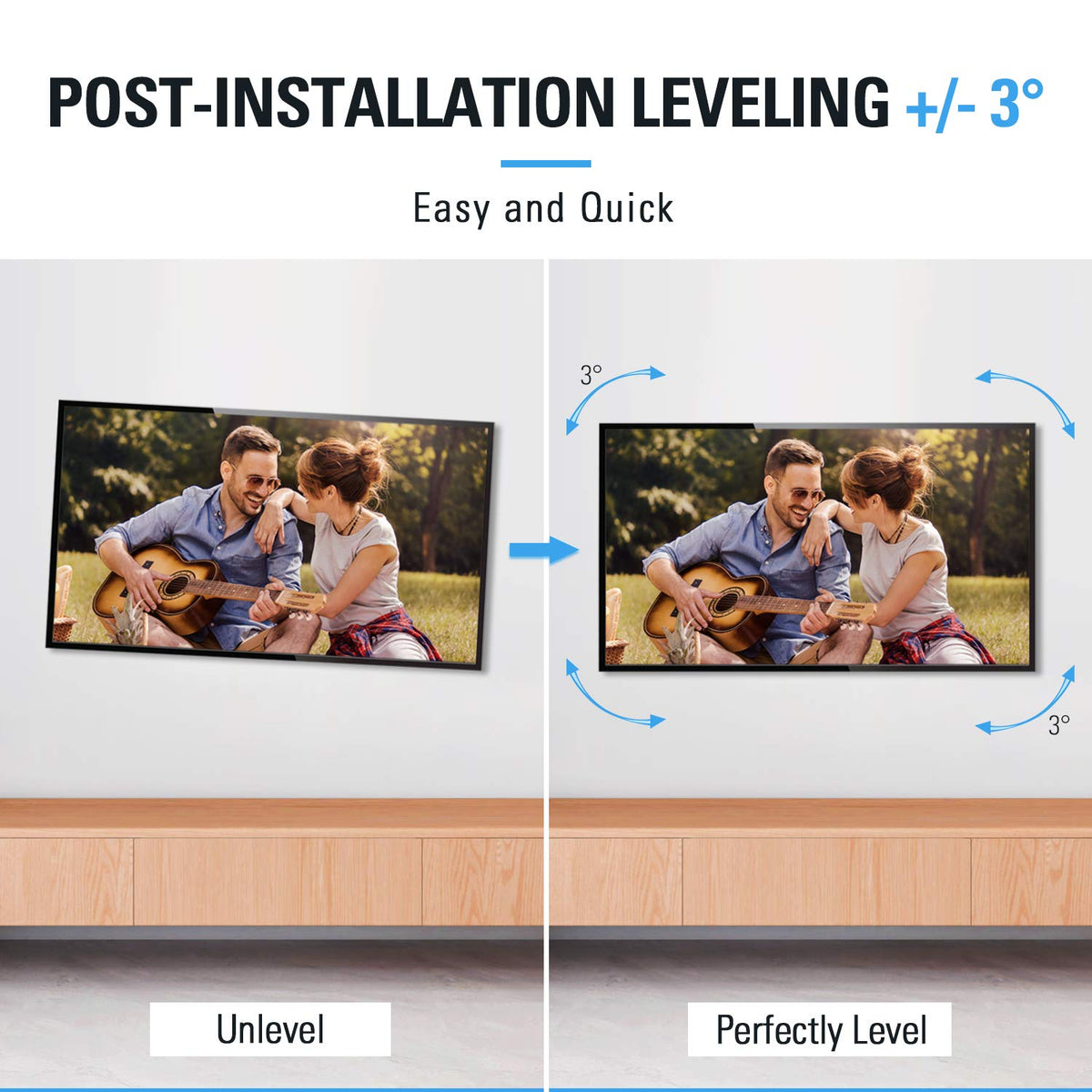 Mounting Dream mounted TV in a living room illustrating flexible swivel and tilt for better viewing comfort