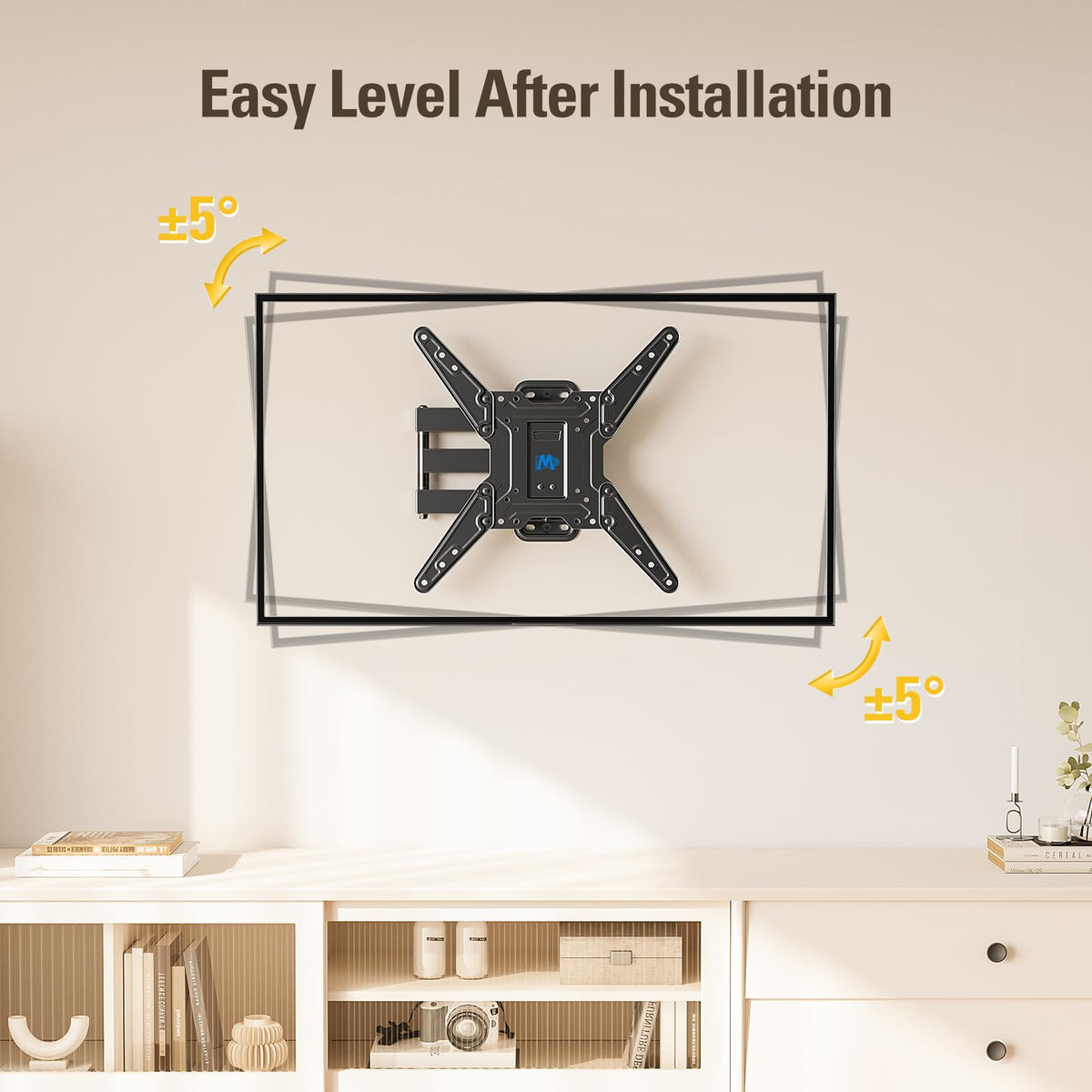 Mounting Dream included hardware with bubble level and cable ties for easier installation