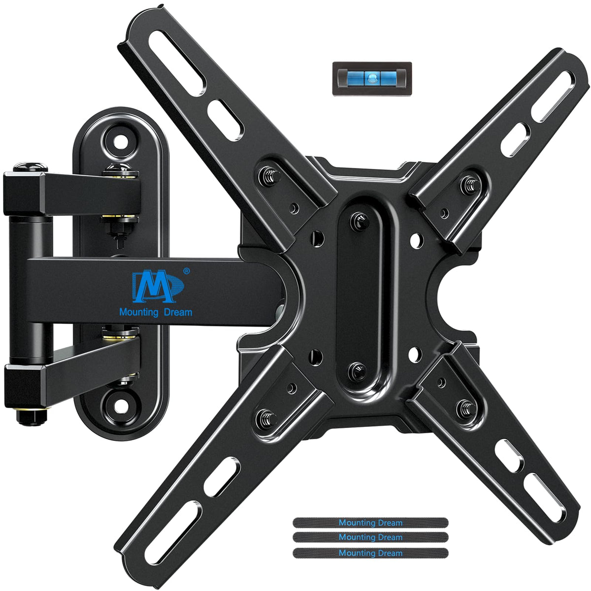 Mounting Dream front view of full-motion TV mount showing compact profile and stable frame