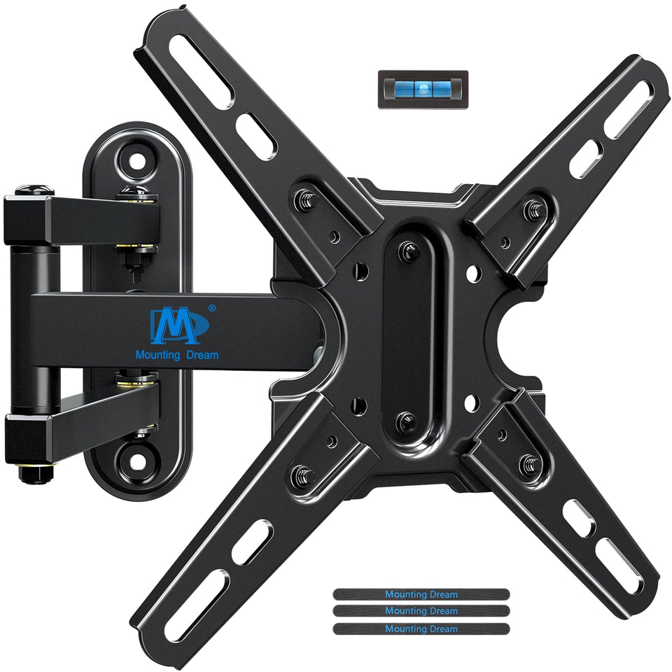 Mounting Dream front view of full-motion TV mount showing compact profile and stable frame