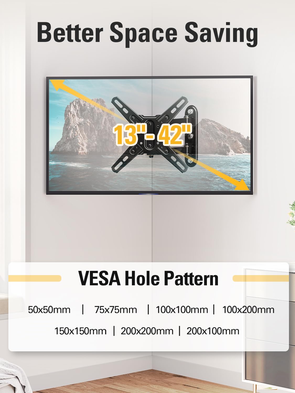 Mounting Dream VESA plate detail showing bolt pattern compatibility for many TV models