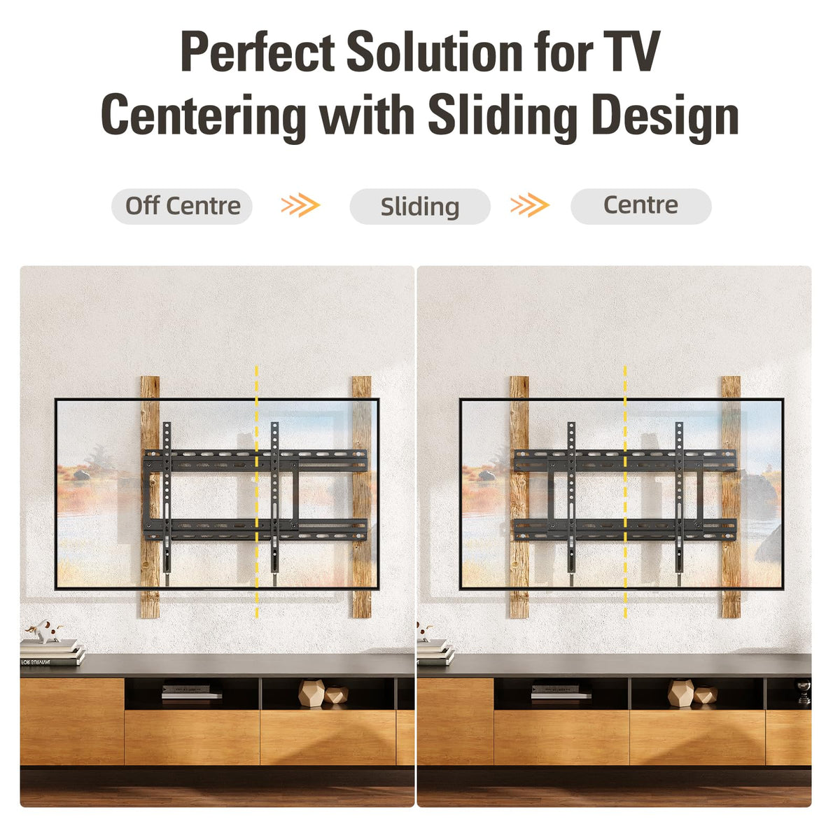 Mounting Dream MD5232 sliding block detail showing simple TV centering adjustment