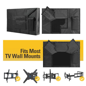 Bottom seal and 360-degree protection shown on an outdoor television setup.