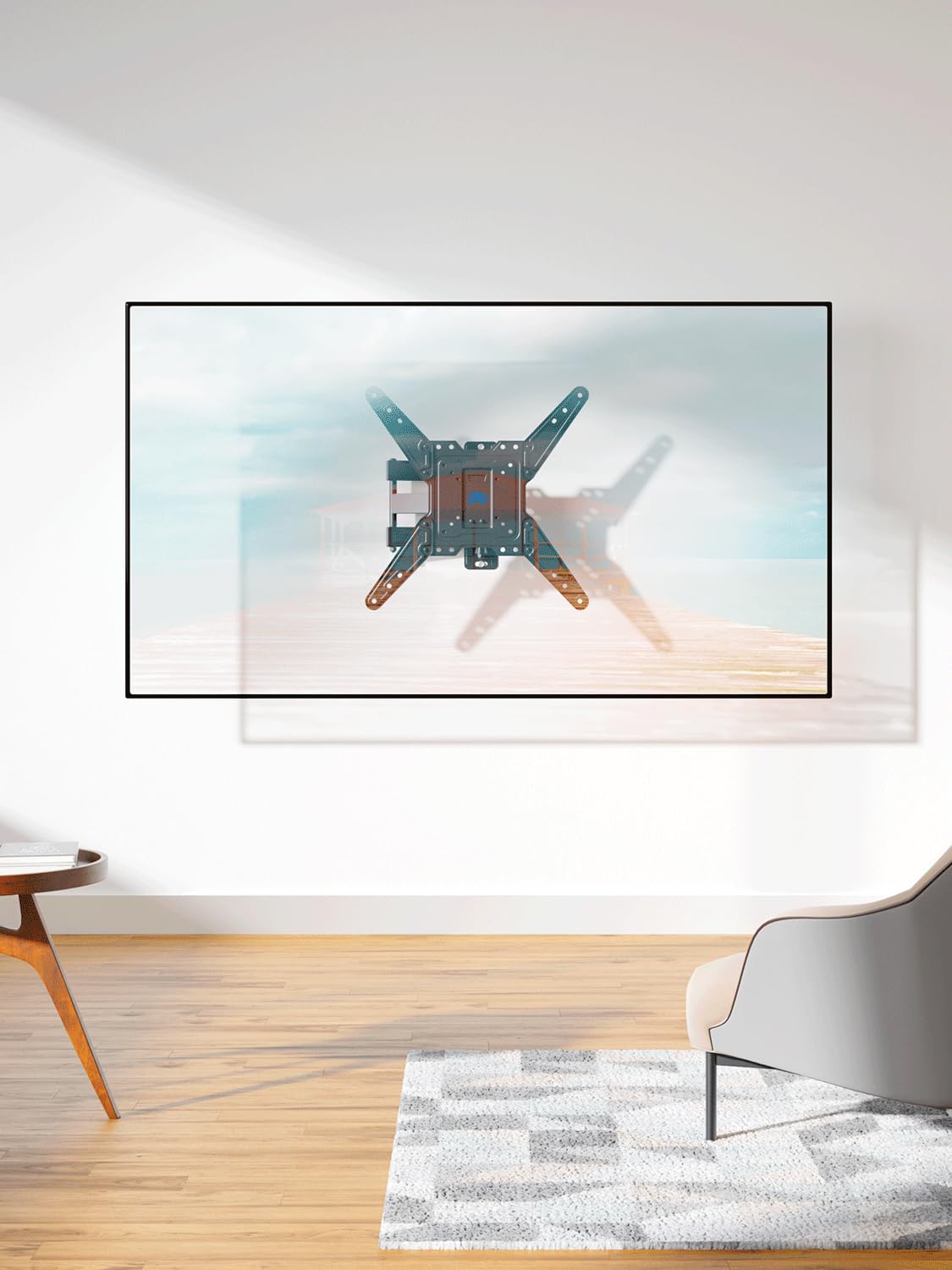Mounting Dream mount beside a TV to show scale and fit reassurance
