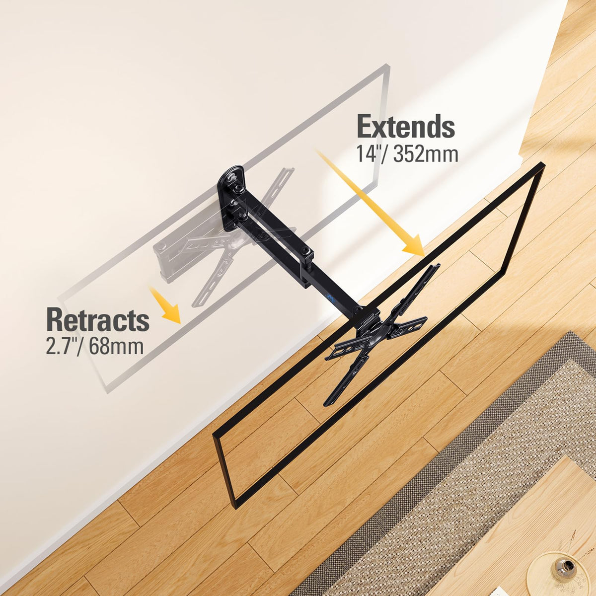 Mounting Dream side profile with arm extended demonstrating flexible reach benefit