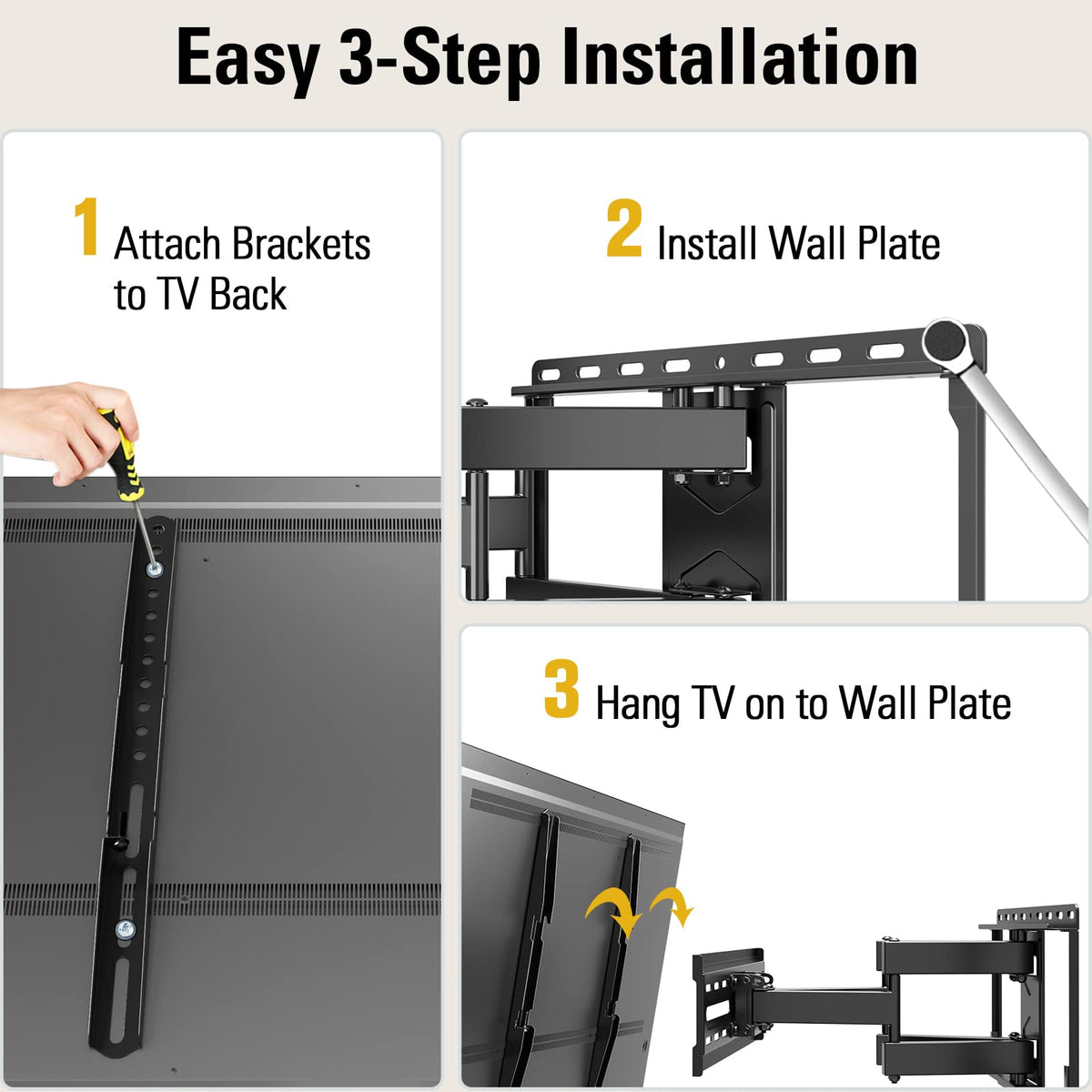 Mounting Dream showing size comparison across 32-65 inch TVs for fit verification