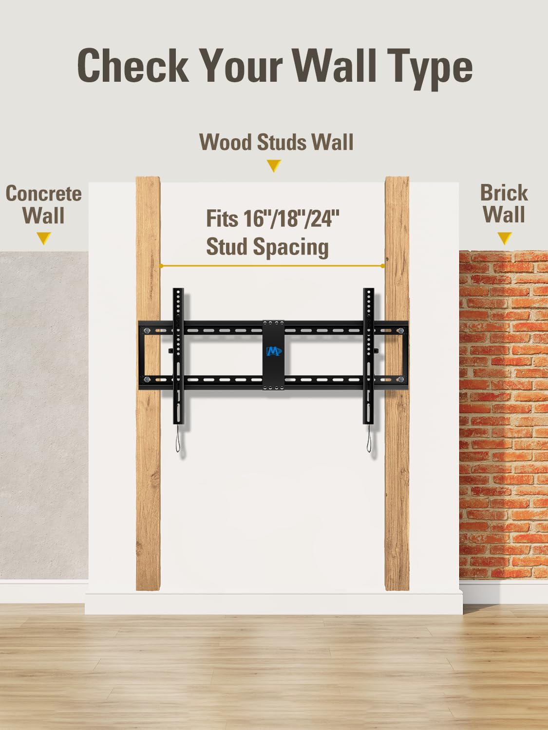 Mounting Dream stud spacing diagram showing 16, 18, 24 inch stud compatibility