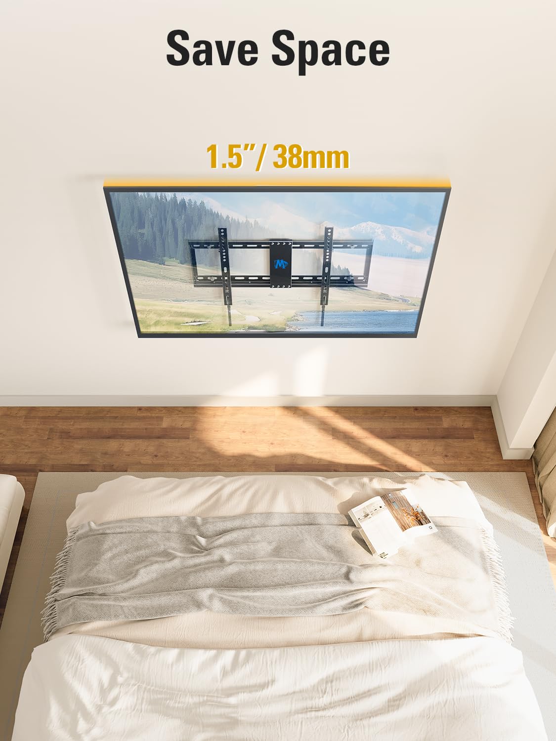Mounting Dream tilt mechanism close-up showing 8° forward tilt for glare reduction