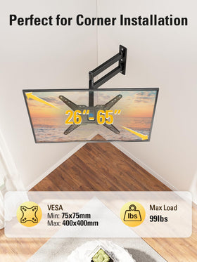 Mounting Dream tilt and swivel demo showing +5°/-15° tilt and 90° swivel for glare reduction
