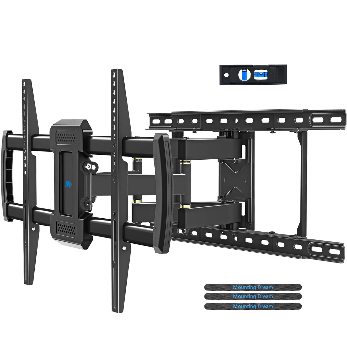 Mounting Dream full motion wall mount on a TV with flexible angles and easy reach