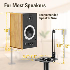 Mounting Dream universal-fit stands securely supporting Bose, Polk, JBL, Sony, Yamaha models