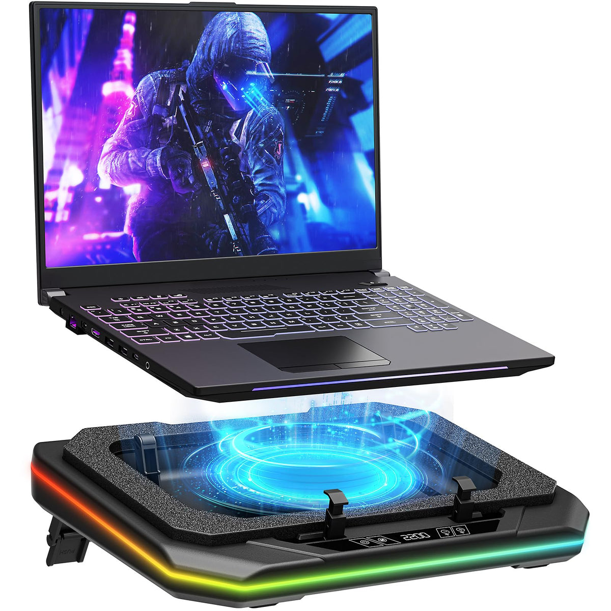 Mountory RGB laptop cooling pad for 13-19 inch laptops with vivid lighting